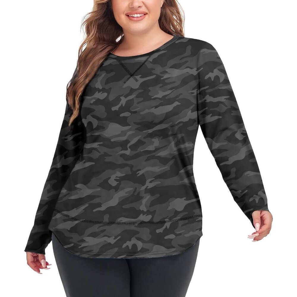 Plus Size Workout Tops Women Long Sleeve Breathable Dry Fit Athletic Gym Yoga